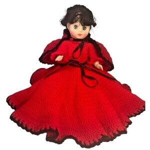 Fibre Craft 13” Music Box Doll 3178 Little Red Riding Hood Black Hair Blue Eyes